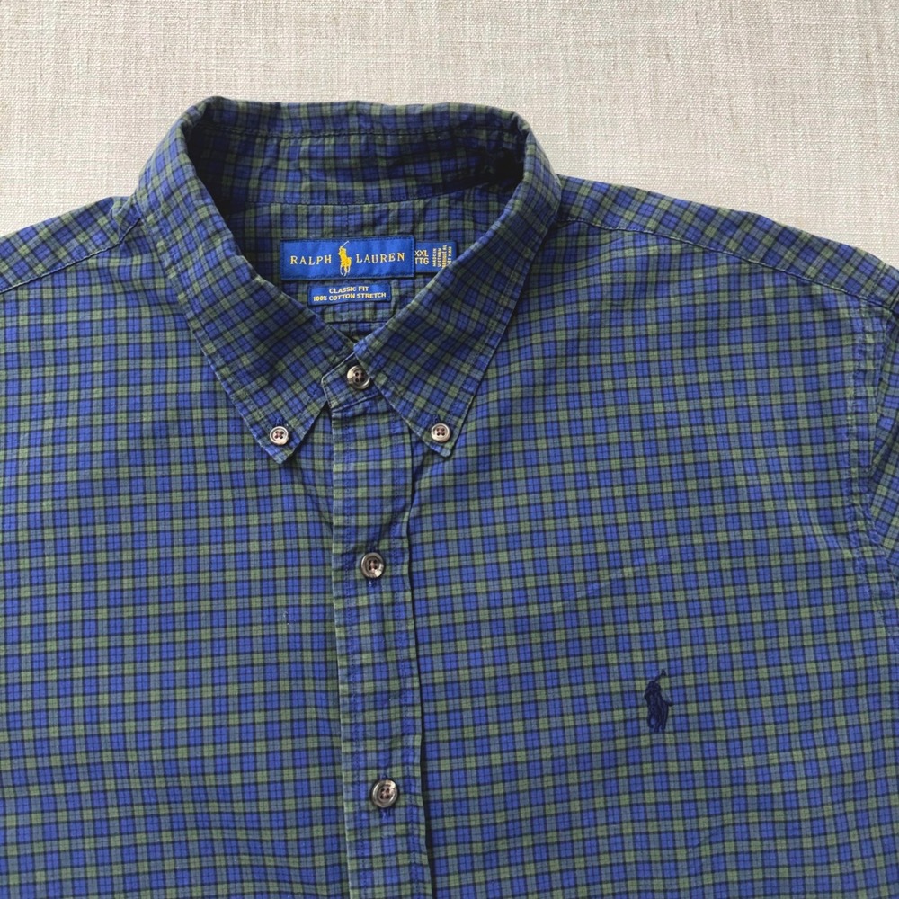 Ralph Lauren Mens XL Blue Green Plaid Cotton Button Down Shirt Pony Logo - Picture 2 of 13